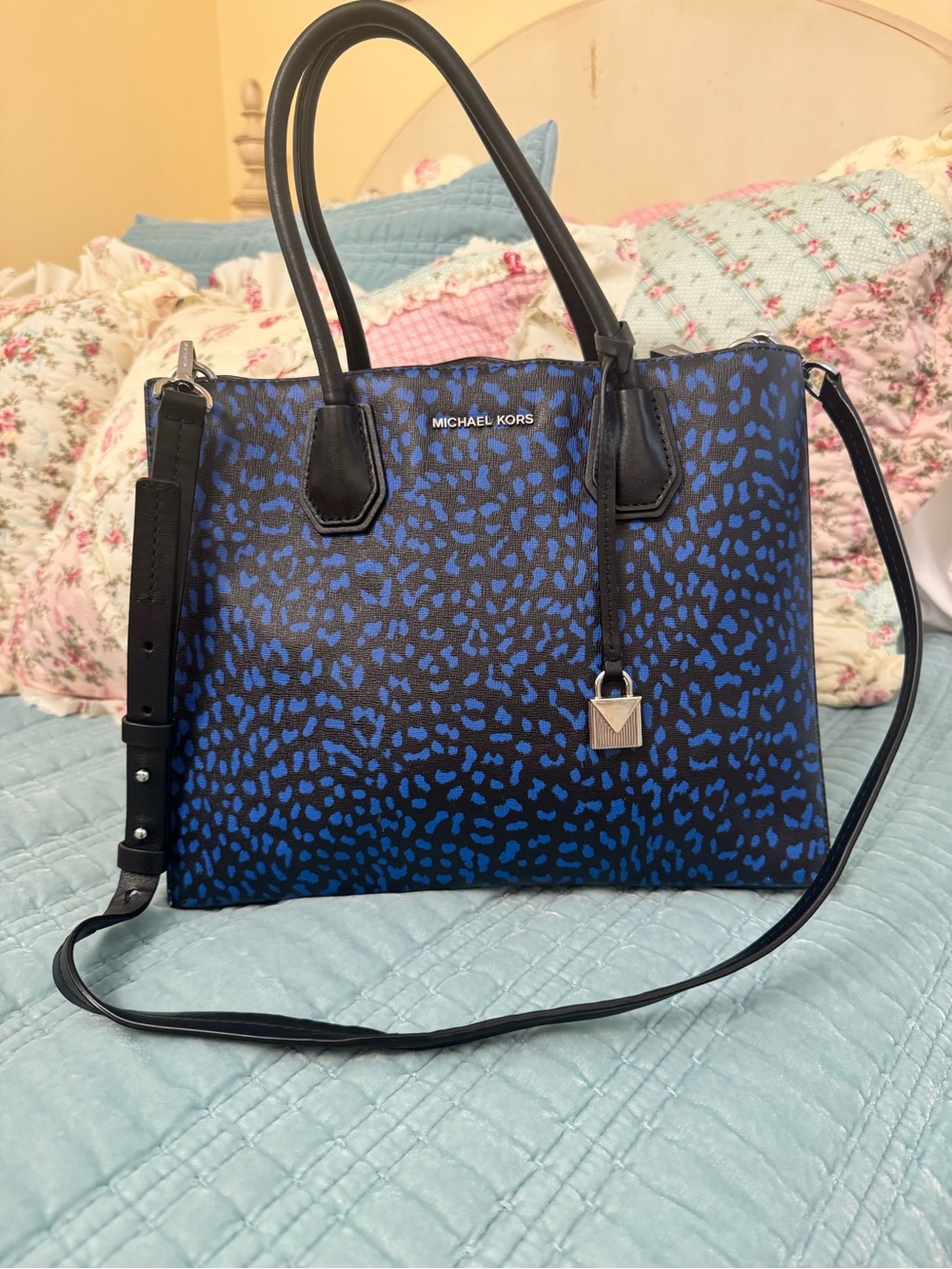 Michael Kors Black and Blue Leopard-Print Tote